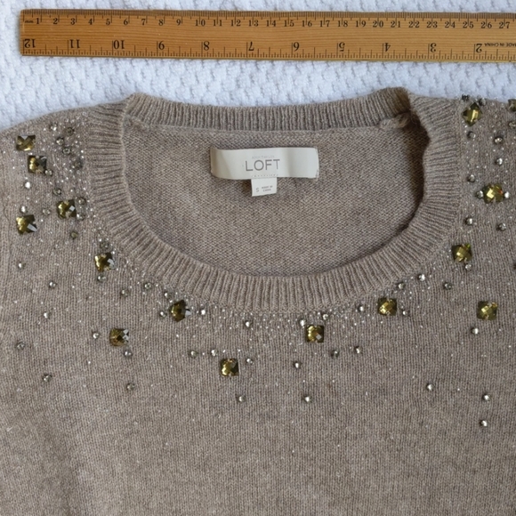 LOFT Rabbit Hair Rhinestone bling festive holiday party sweater  Small - Picture 9 of 10